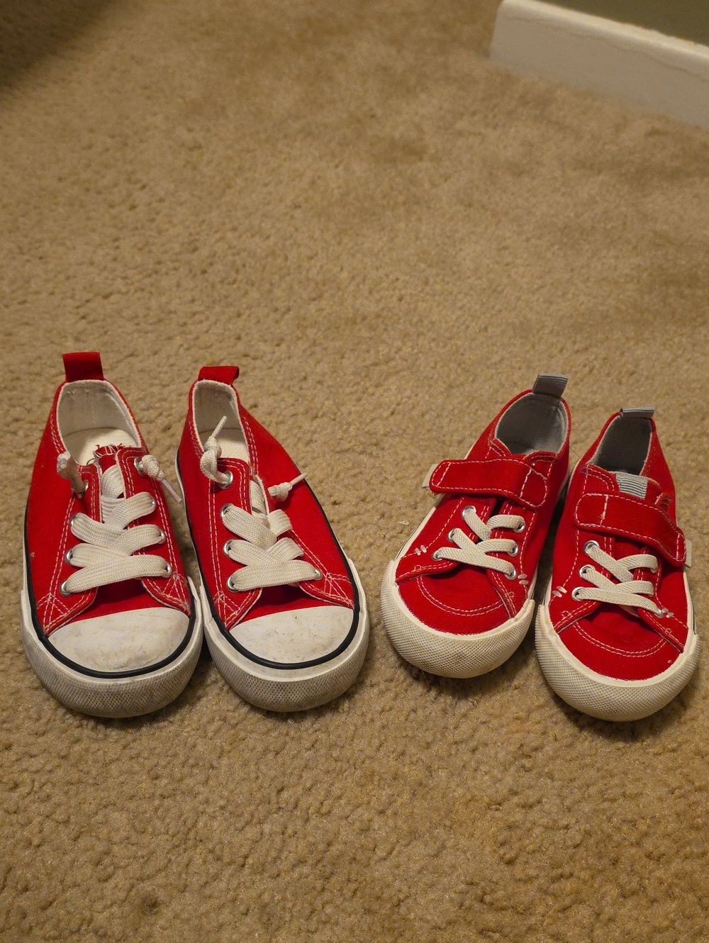 Amazon Red Kids Canvas Sneakers with White Laces and Velcro
